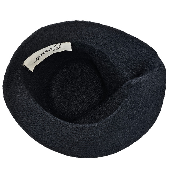 Vintage 1950s Everitt asymetrical black white winter hat pleat chic - Picture 6 of 7